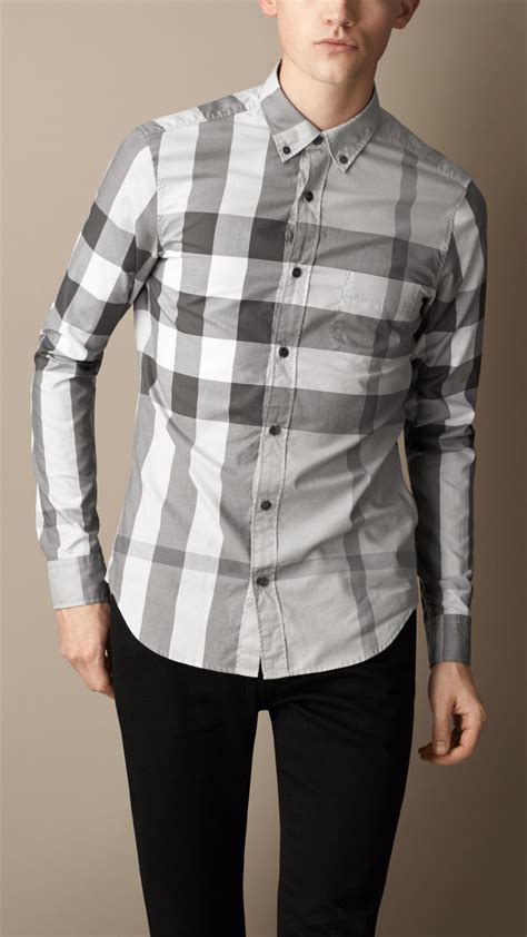 burberry light grey check shirt|burberry checkered shirt.